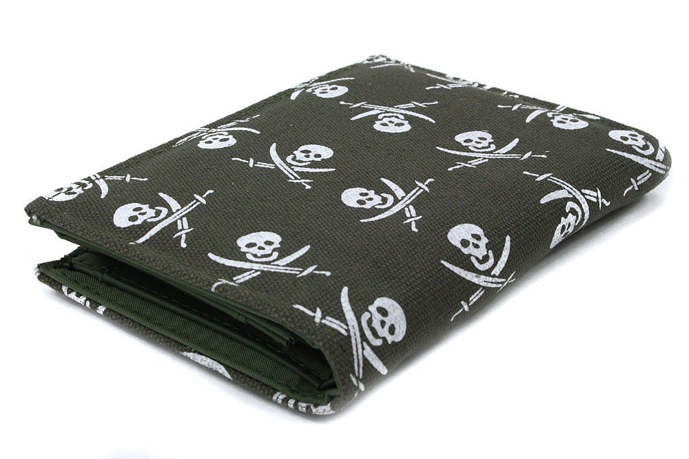 Khaki textilní peněženka s potiskem Skulls