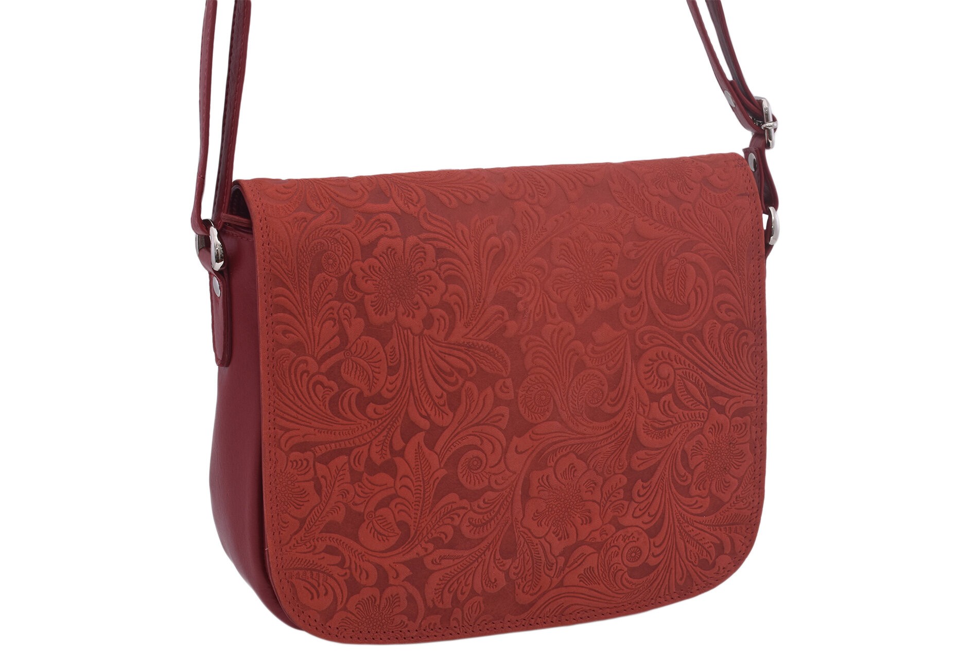 Červená dámská kožená klopnová crossbody kabelka Jordane