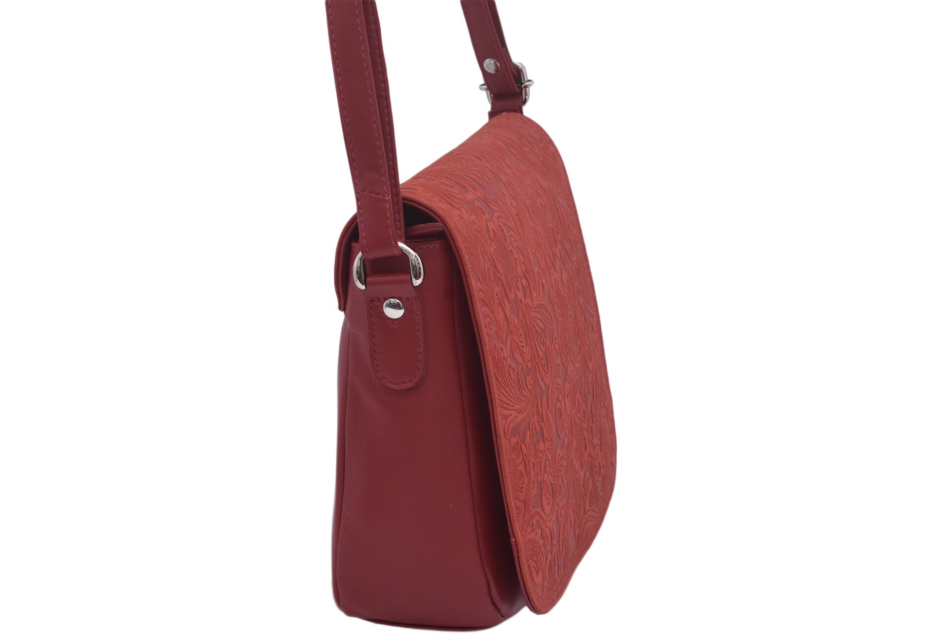 Červená dámská kožená klopnová crossbody kabelka Jordane