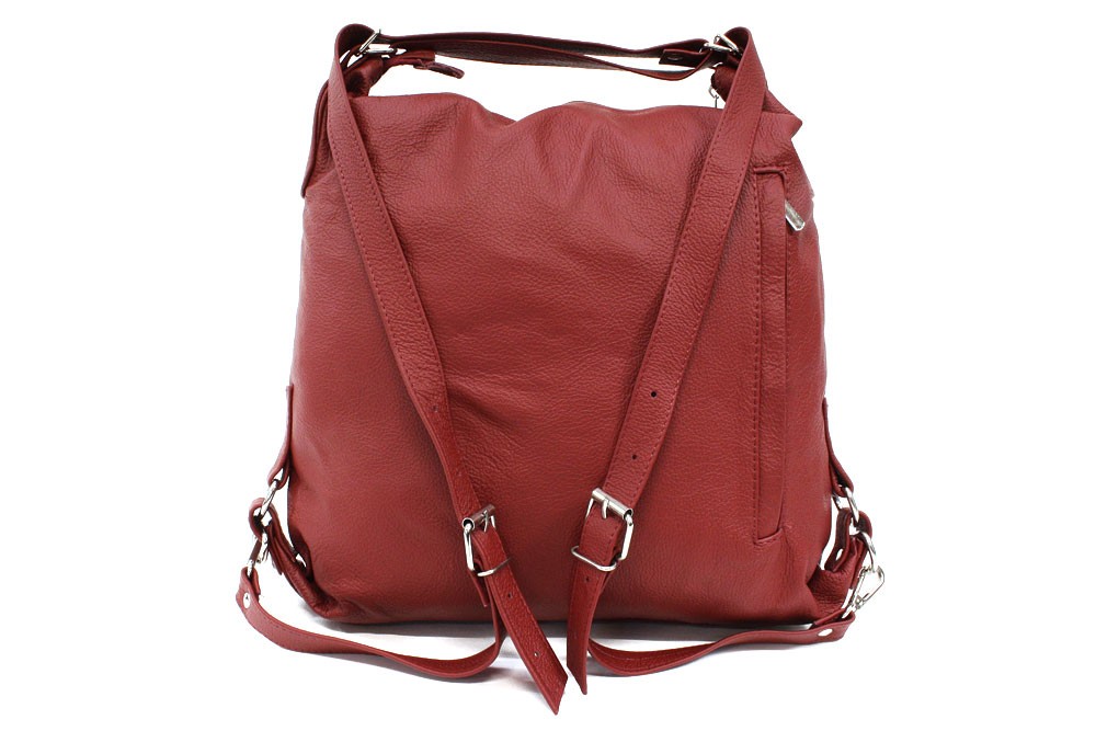 Tmavě červená dámská kabelka s kombinací batohu Jawell