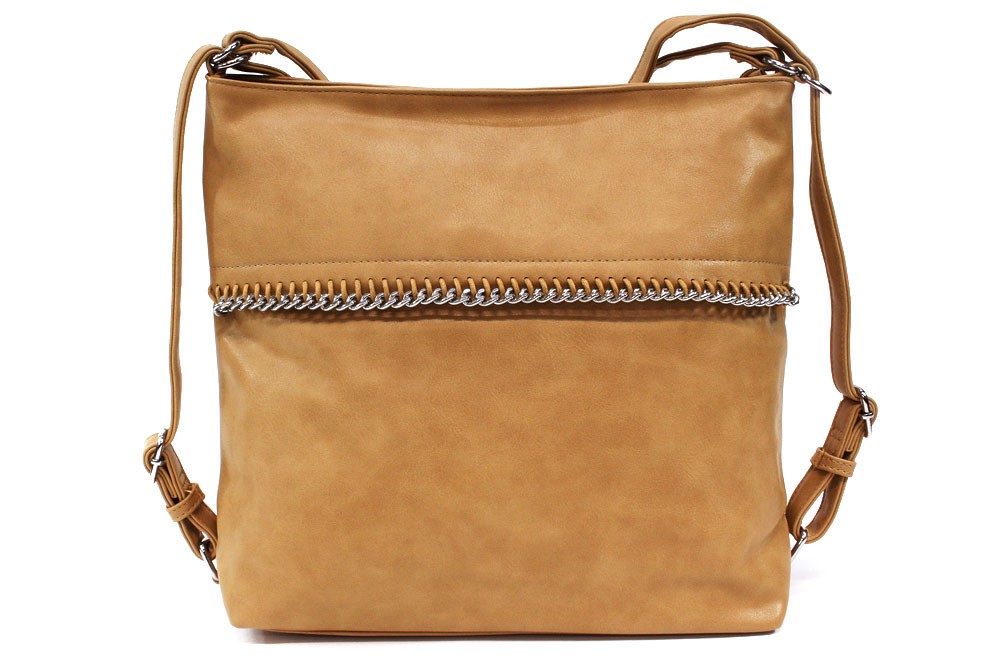 Světle hnědá dámská trendy kabelka s kombinací batohu Noreis