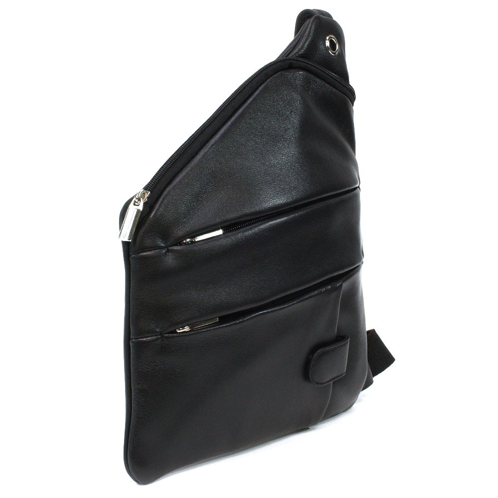 Černý kožený pánský zipový crossbag Udder