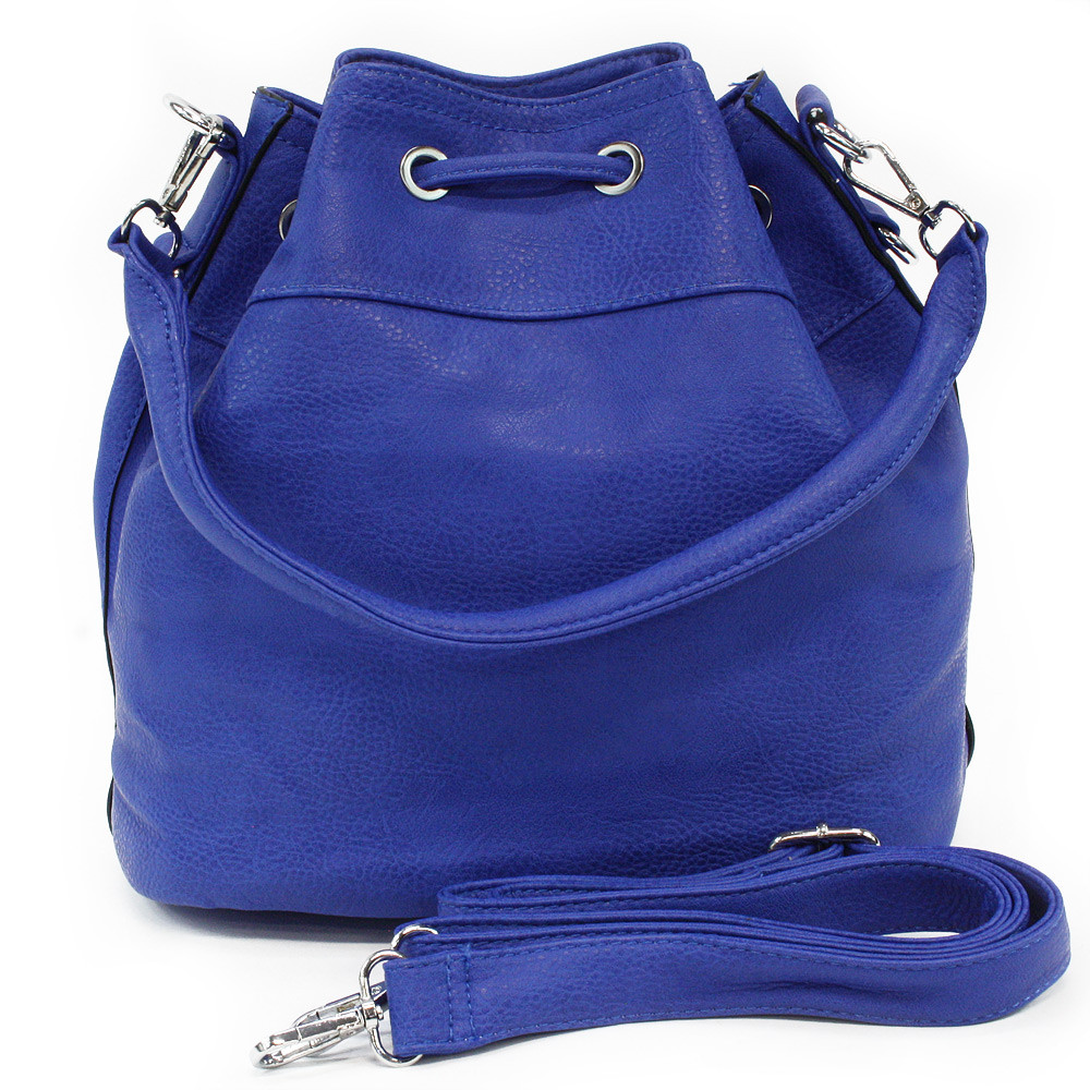 Modrá vzorovaná dámská kabelka ve tvaru vaku Leondrea